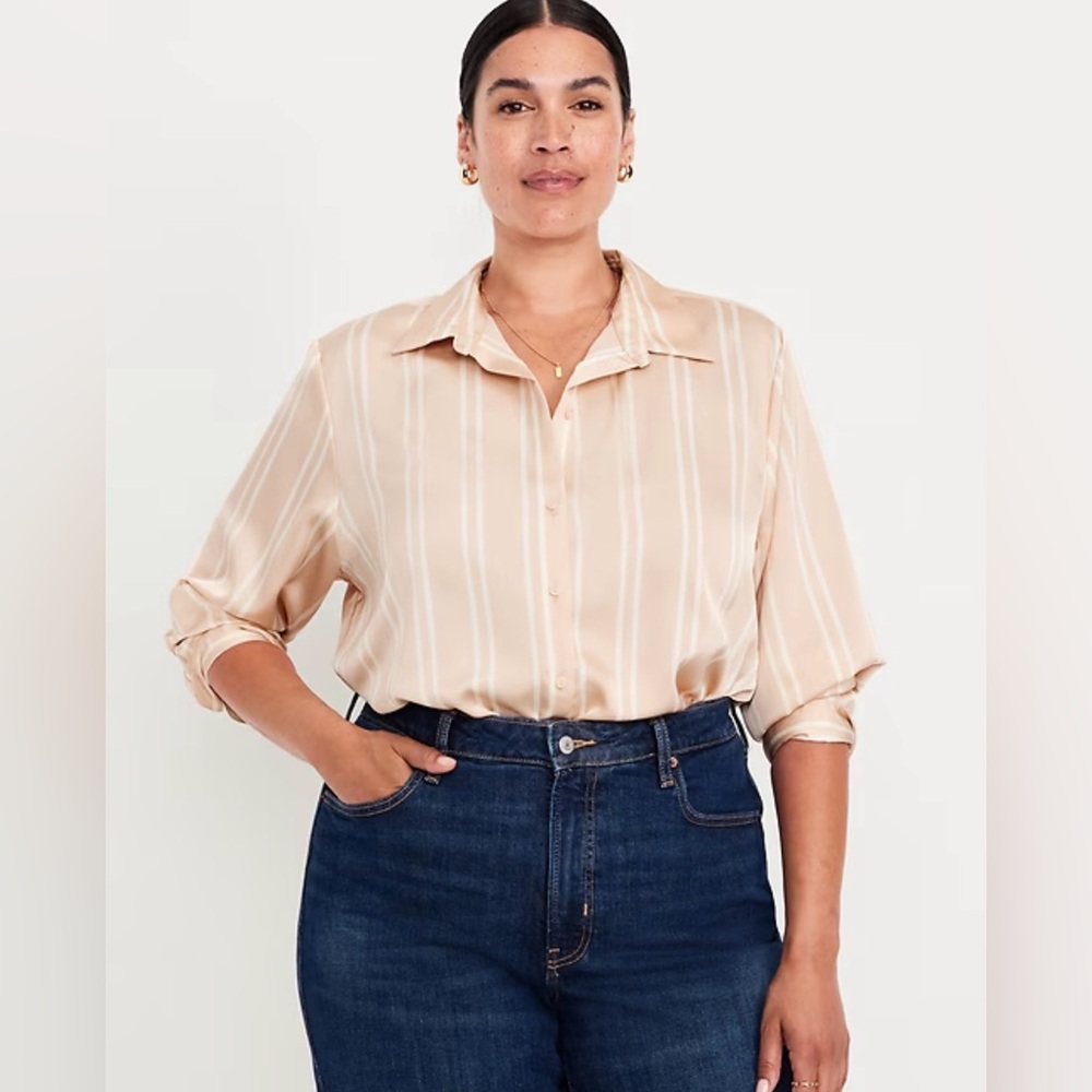 Old Navy Satan Pink and Cream Striped Shirt XXL